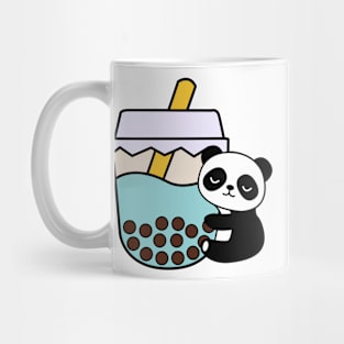 Adorable Panda Baby Bubble Tea Hug Kawaii Blue Mug